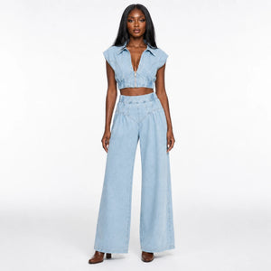 Cropped Denim Wide Leg Set WHD0607032