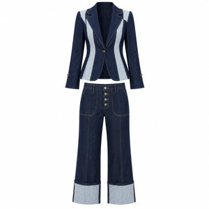 Contrast Panel Denim Suit Set WHD0607034
