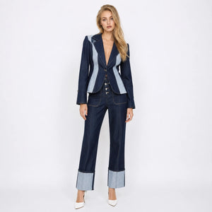 Contrast Panel Denim Suit Set WHD0607034