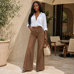 Washed Brown Wide Leg Jeans WHD0607041