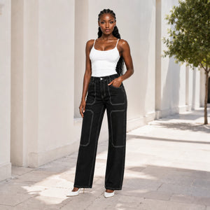 Contrast Stitch Wide Leg Utility Pants WHD0607042
