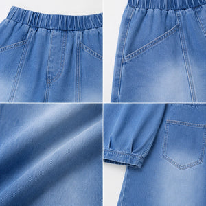 Washed Denim Balloon Leg Pants WHD0607046