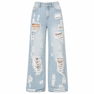 Extreme Distressed Wide Leg Jeans WHD0607047
