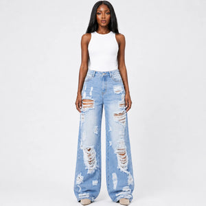 Extreme Distressed Wide Leg Jeans WHD0607047