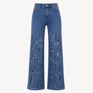 High Rise Floral Lace Wide Leg Jeans WHD0607050