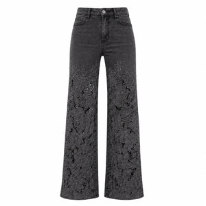 High Rise Floral Lace Wide Leg Jeans WHD0607050
