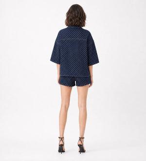 Micro-Print Denim Shirt and Shorts Set WHD0607071