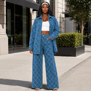 Frayed Diamond Denim Two-Piece Set WHD0607073
