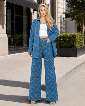 Frayed Diamond Denim Two-Piece Set WHD0607073
