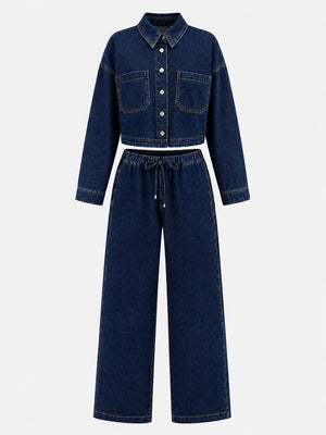 Cropped Denim Shirt Wide Leg Set WHD0607076