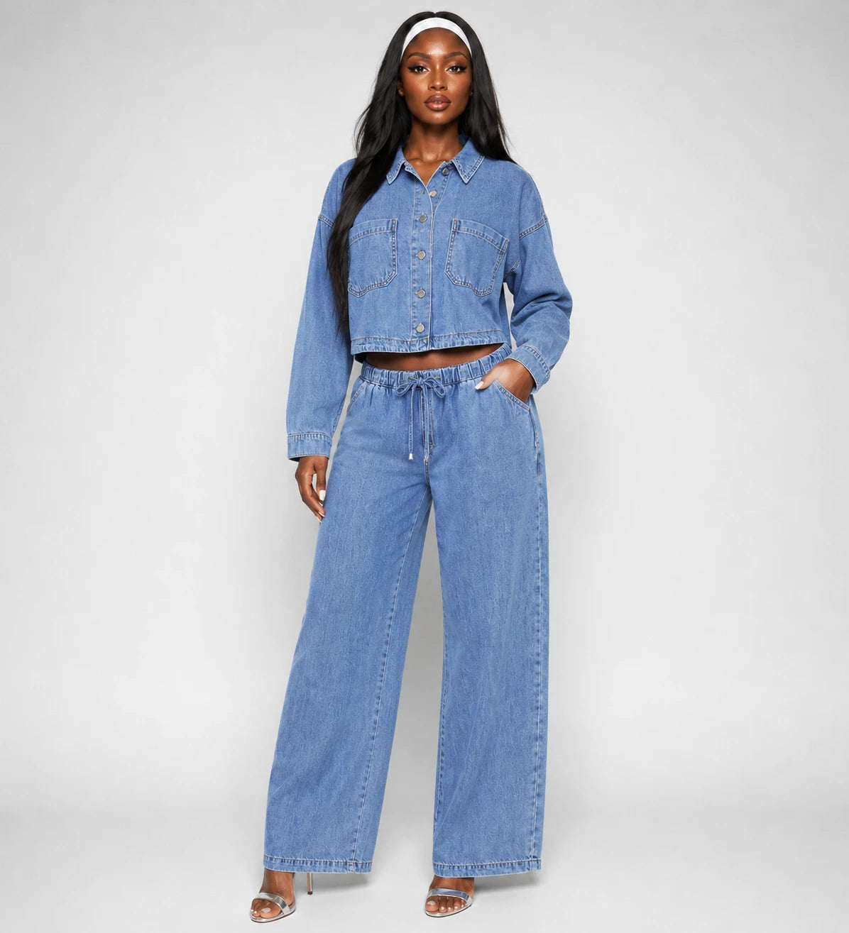 Women's Wholesale Cropped Denim Two-Piece Set – Wearhub