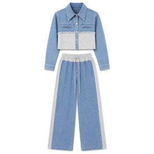 Mixed Media Denim Wide Leg Set WHD0607078