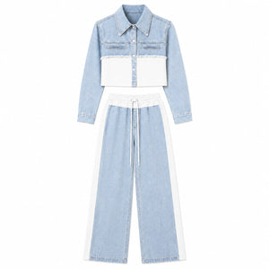 Mixed Media Denim Wide Leg Set WHD0607078