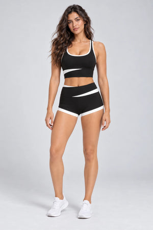 WEARHUB Polyester-Spandex Color-Block Active Shorts — Starry Black, front view
