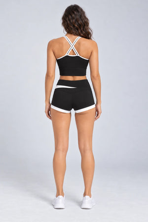 WEARHUB Polyester-Spandex Color-Block Active Shorts — Starry Black, back view