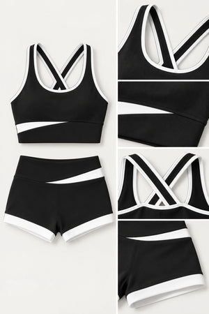 WEARHUB Polyester-Spandex Color-Block Active Shorts — Starry Black, fabric and stitching details
