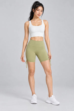 WEARHUB Polyester-Spandex Ruched Biker Shorts — Starry Black, front view
