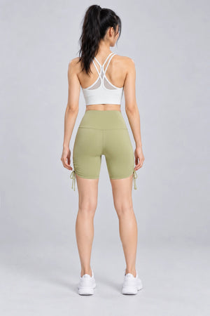 WEARHUB Polyester-Spandex Ruched Biker Shorts — Starry Black, back view