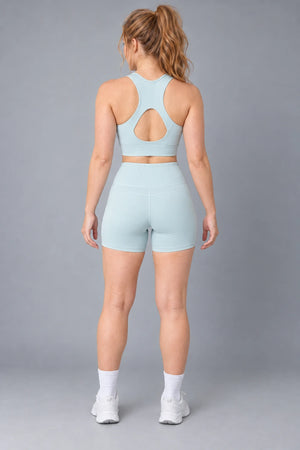 WEARHUB Polyester-Spandex Striped-Panel Active Shorts — product, back view
