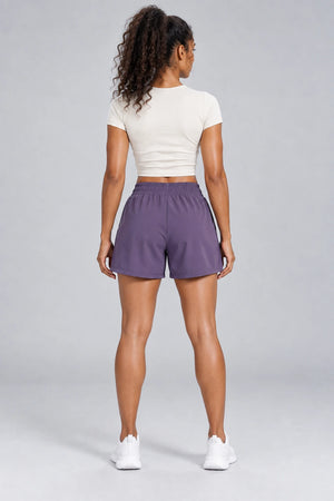 WEARHUB Polyester-Spandex Ruched Pocket Active Shorts — Starry Black, back view