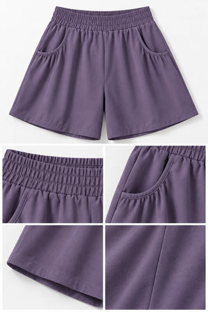 WEARHUB Polyester-Spandex Ruched Pocket Active Shorts — Starry Black, fabric and stitching details