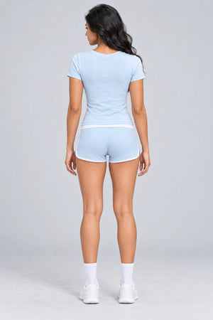 WEARHUB Polyester-Spandex Color-Block Foldover-Waist Active Shorts — Starry Black / White, back view