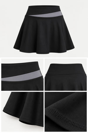WEARHUB Polyester-Spandex Color-Block Active Skirt — Khaki, fabric and stitching details