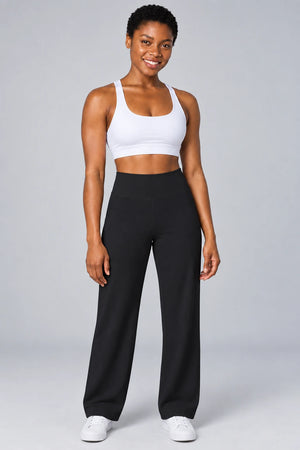 WEARHUB Polyester-Spandex Petite Back-Pocket Straight-Leg Pants — Starry Black, front view