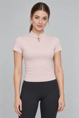 WEARHUB Polyester-Spandex Chinese-Inspired Short-Sleeve Active Top — Starry Black, front view