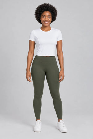 WEARHUB Polyester-Spandex Ruched-Back Short-Sleeve Active Top — White, front view