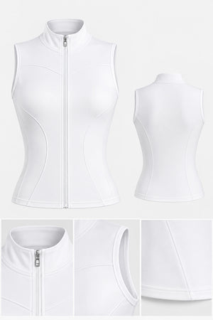 WEARHUB Polyester-Spandex Sleeveless Active Jacket — White, fabric and stitching details