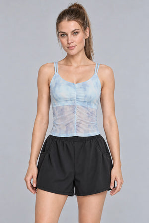 WEARHUB Polyester-Spandex Printed Mesh Active Tank — Azure, color front view