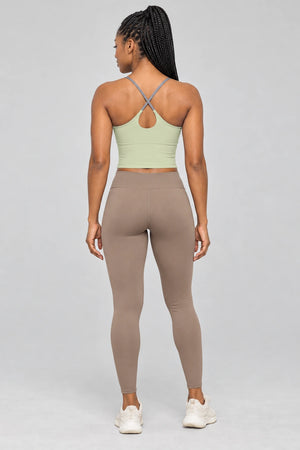 WEARHUB Polyester-Spandex Color-Block Spaghetti-Strap Sports Bra — product, back view