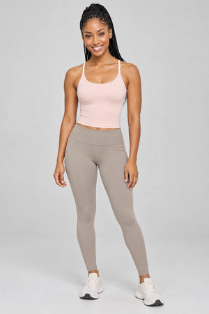 WEARHUB Polyester-Spandex Color-Block Spaghetti-Strap Sports Bra — Soft Blush / Ivory, color front view