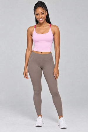 WEARHUB Polyester-Spandex Color-Block Spaghetti-Strap Sports Bra — Diamond Pink, color front view