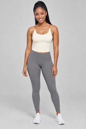 WEARHUB Polyester-Spandex Color-Block Spaghetti-Strap Sports Bra — Ivory, color front view