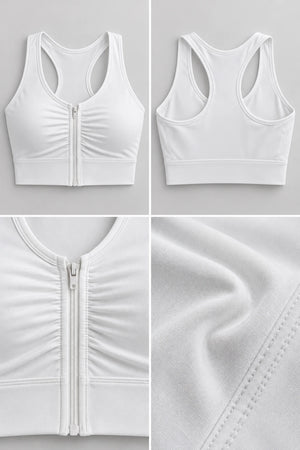 WEARHUB Polyester-Spandex Front-Zip Ruched Sports Bra — product, details view