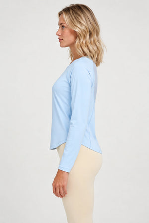WEARHUB Polyester-Spandex Mesh-Back Relaxed Long-Sleeve Top — Grey Blossom Pink, side view