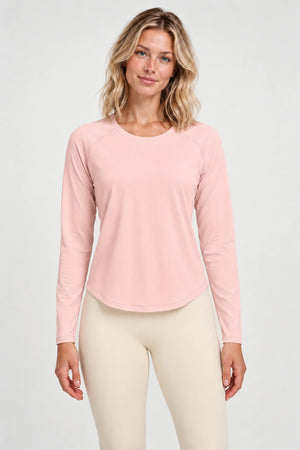 WEARHUB Polyester-Spandex Mesh-Back Relaxed Long-Sleeve Top — Light Pink, front view