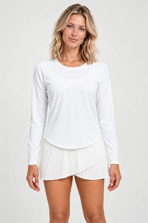 WEARHUB Polyester-Spandex Mesh-Back Relaxed Long-Sleeve Top — White, front view