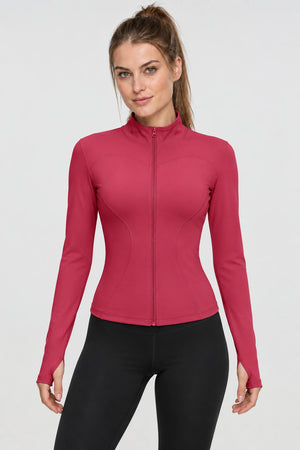 WEARHUB Polyester-Spandex Stretch Yoga Jacket — Raspberry Red, front view