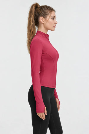 WEARHUB Polyester-Spandex Stretch Yoga Jacket — Raspberry Red, side view