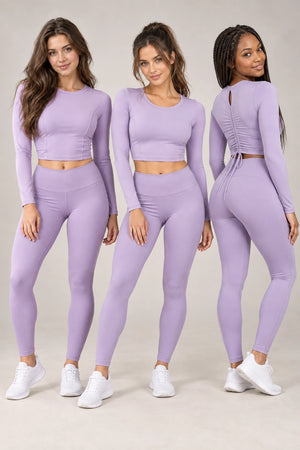 WEARHUB Polyester-Spandex Ruched-Back Long-Sleeve Active Top — product, multiracial view