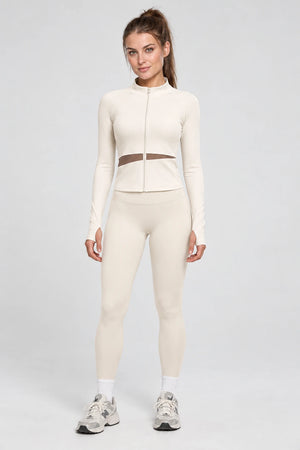 WEARHUB Polyester-Spandex Color-Block Active Jacket — Ivory, color front view
