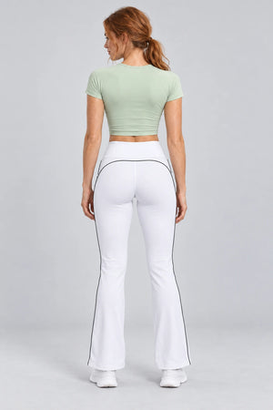 WEARHUB Polyester-Spandex Contrast-Stripe Flared Pants — product, back view
