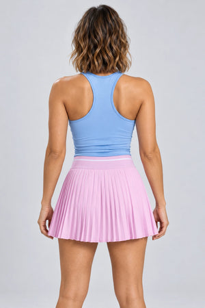 WEARHUB Polyester-Spandex Jacquard Stripe Pleated Skirt — product, back view