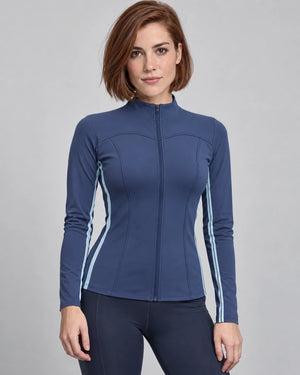WEARHUB Polyester-Spandex Contour-Line Active Jacket — Whale Blue, color front view