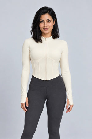 WEARHUB Nylon-Spandex Waist-Defining Active Jacket — Black, front view