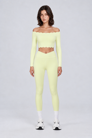 WEARHUB Nylon-Spandex Off-Shoulder Pants Set — Light Yellow, front view