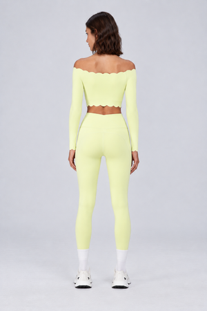 WEARHUB Nylon-Spandex Off-Shoulder Pants Set — Light Yellow, back view